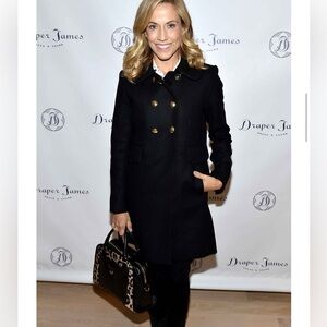 Draper James Lucinda Long Peacoat Black Wool Blend Gold Buttons Mid-Length 12